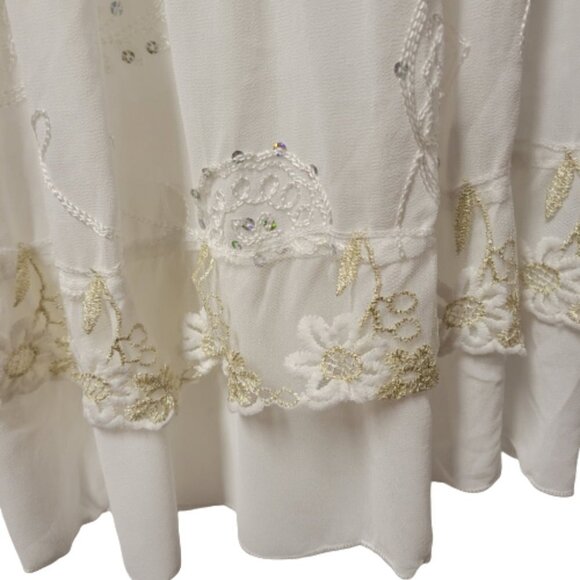 White Lace Skirt Gold Sequin Elastic Waist Pleated Skirt Sizes XL and Size XXL - Picture 6 of 16